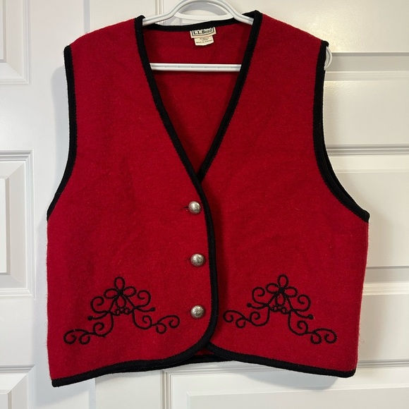 Vintage 100% Wool L.L. Bean Red Women's Vest - Picture 1 of 6